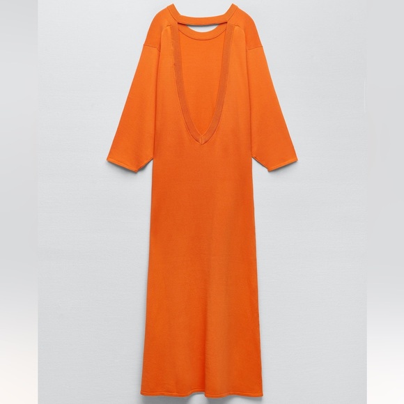 ZARA OPEN BACK LONG KNIT DRESS - Picture 7 of 9